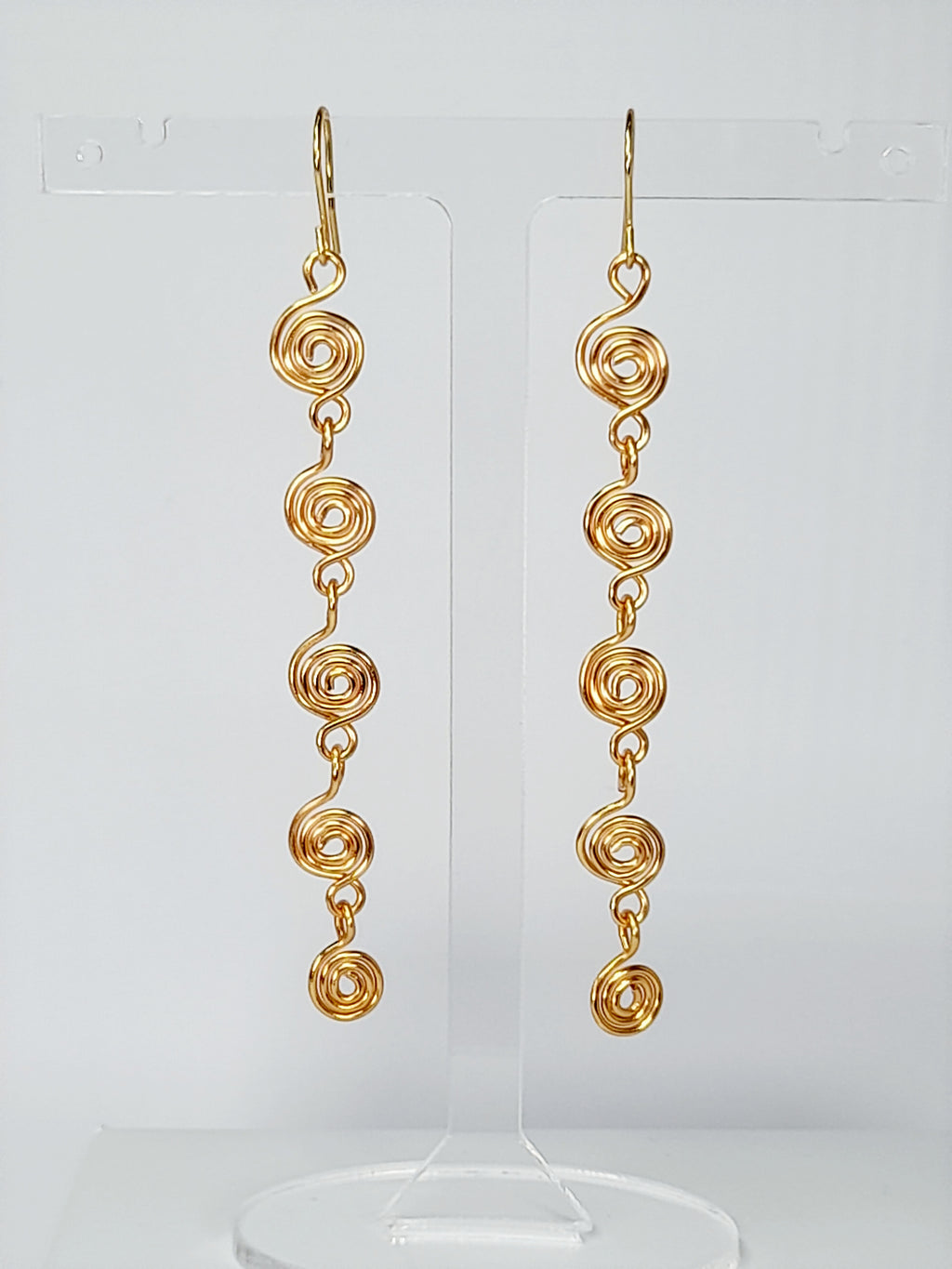 Handmade Gold‑Plated Long Spiral Earrings, Lightweight Five‑Spiral Geometric Dangle Jewellery