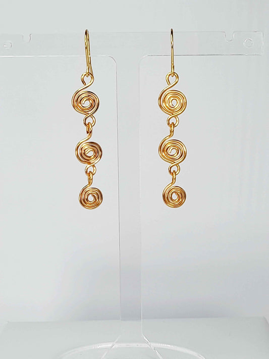 Handmade Gold‑Plated Spiral Drop Earrings, Lightweight Statement Dangle Jewellery
