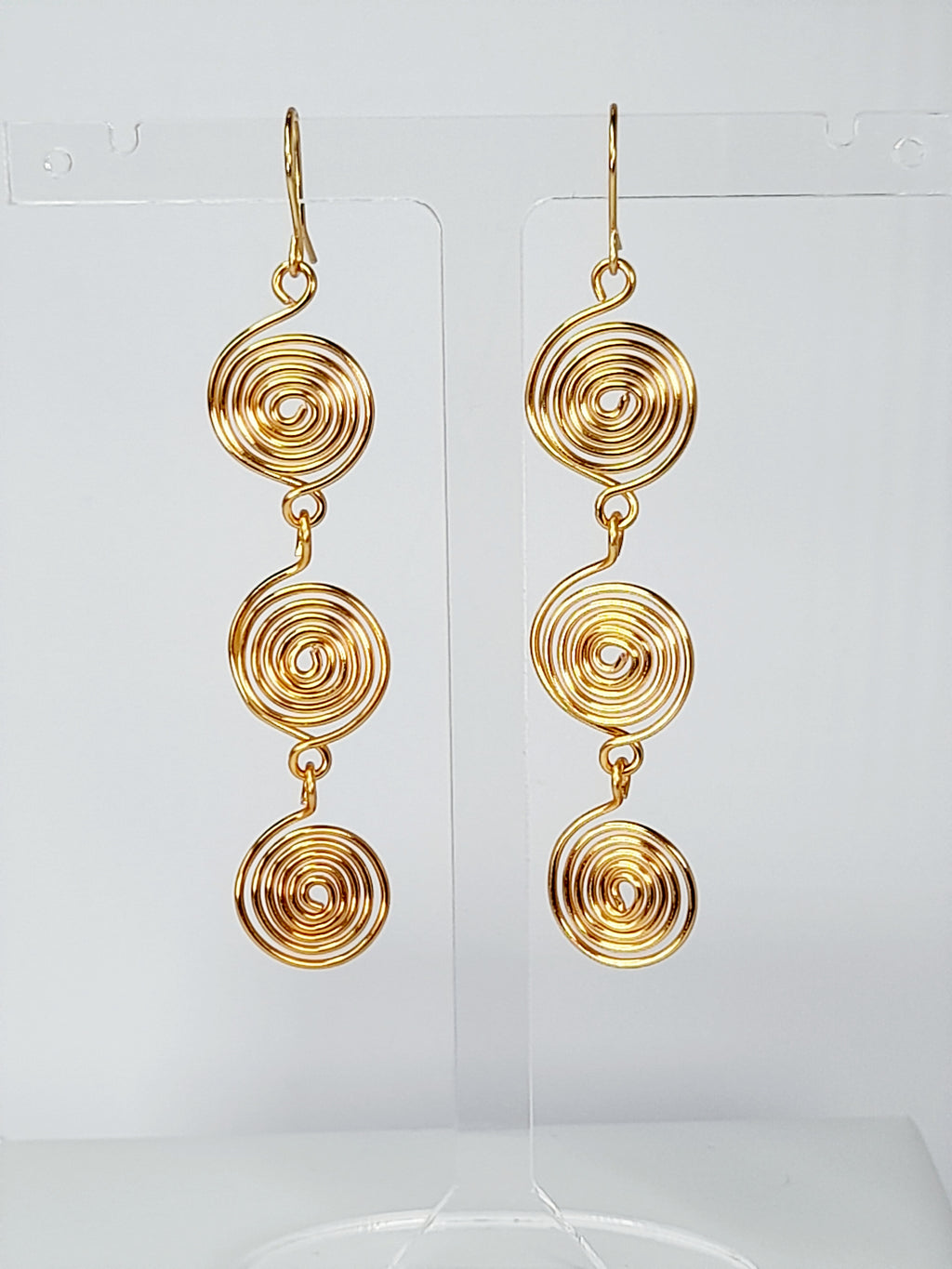 Handmade Gold‑Plated Spiral  Earrings, Lightweight Statement Dangle Jewellery