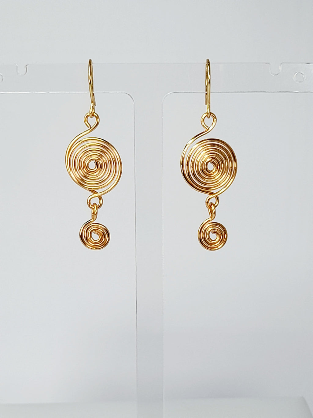 Handmade Gold‑Plated  Spiral Earrings, Geometric Double Spiral Dangle Jewellery