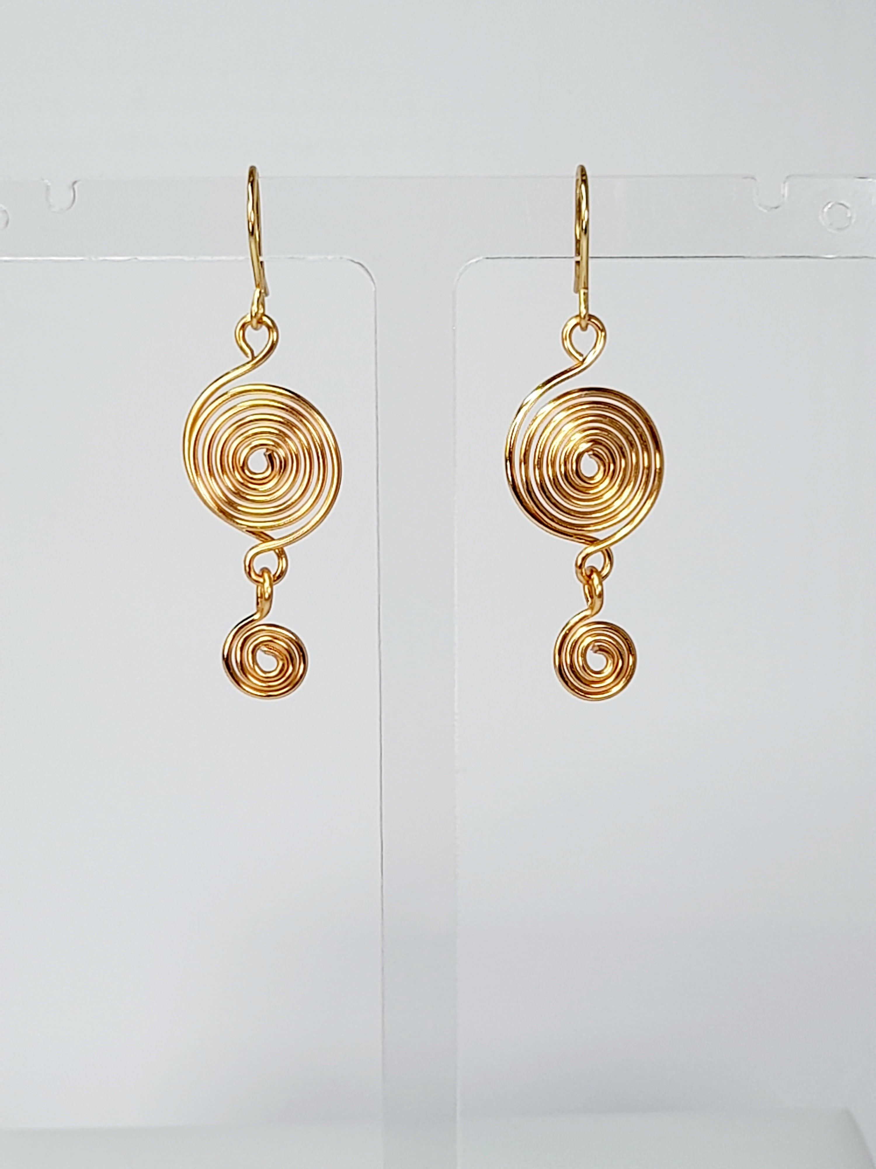 Handmade Gold‑Plated  Spiral Earrings, Geometric Double Spiral Dangle Jewellery