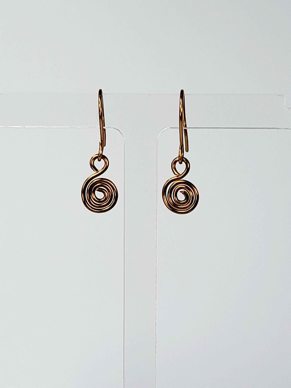 Tiny Bronze Spiral Earrings, Handmade Dainty Lightweight Swirl Drops