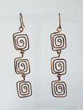 Handmade Bronze‑Plated Square Spiral Earrings, Large Geometric Statement Dangle Jewellery