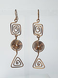 Geometric Bronze Spiral Earrings, Handmade Lightweight Statement Dangles
