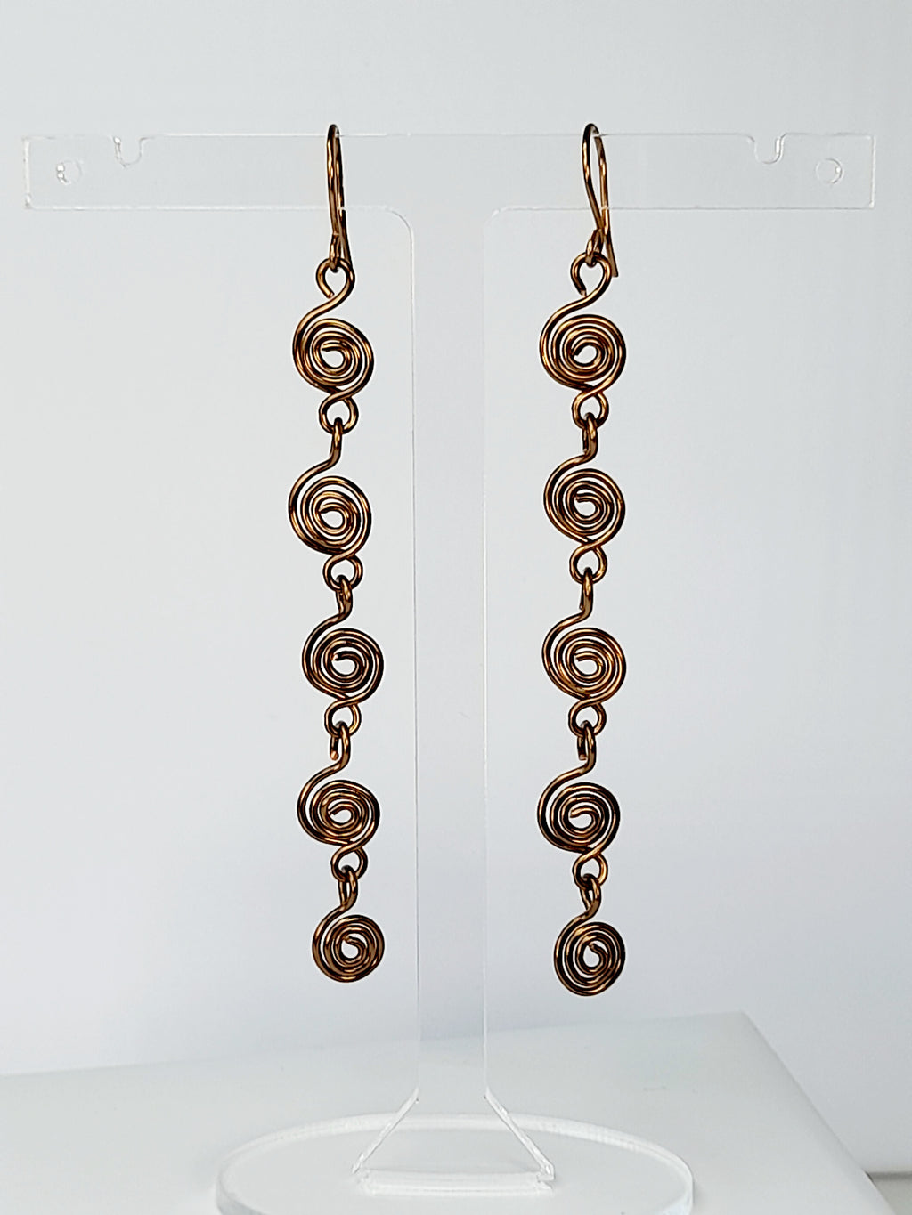 Handmade Bronze‑Plated Long Spiral Earrings, Lightweight Five‑Spiral Geometric Dangle Jewellery