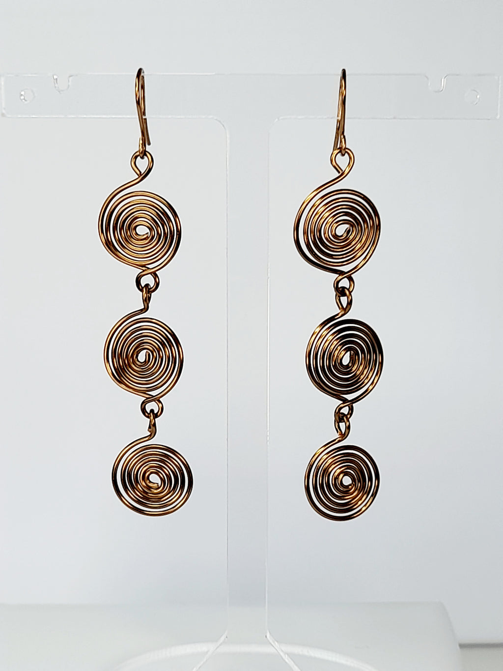 Handmade Bronze‑Plated Spiral  Earrings, Lightweight Statement Dangle Jewellery