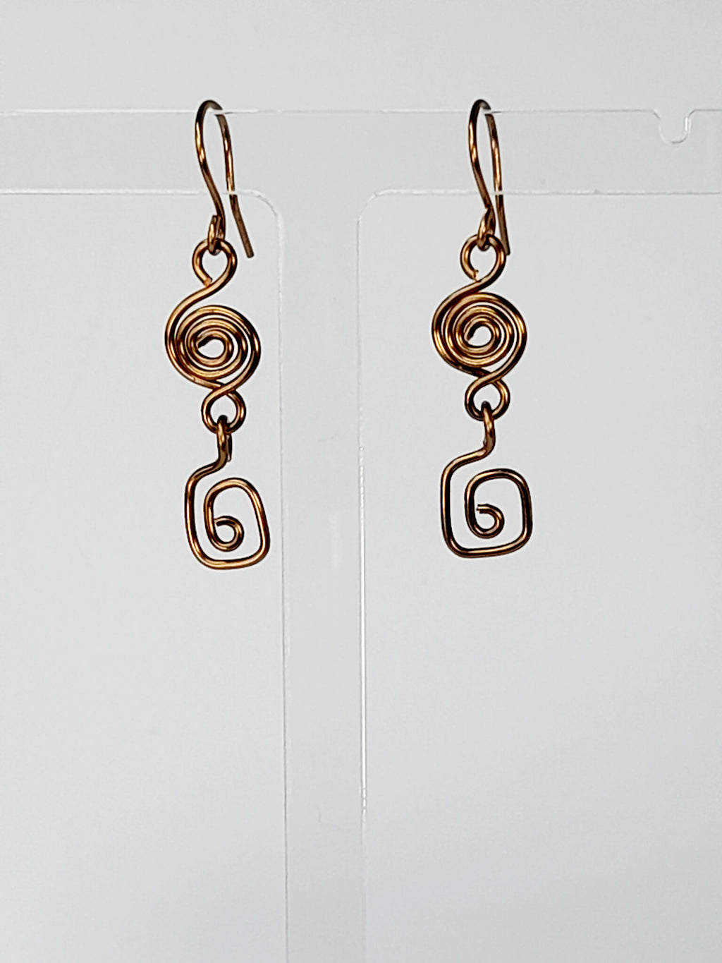Handmade Small Bronze Spiral Drop Earrings, Dainty Round & Square Spiral Design