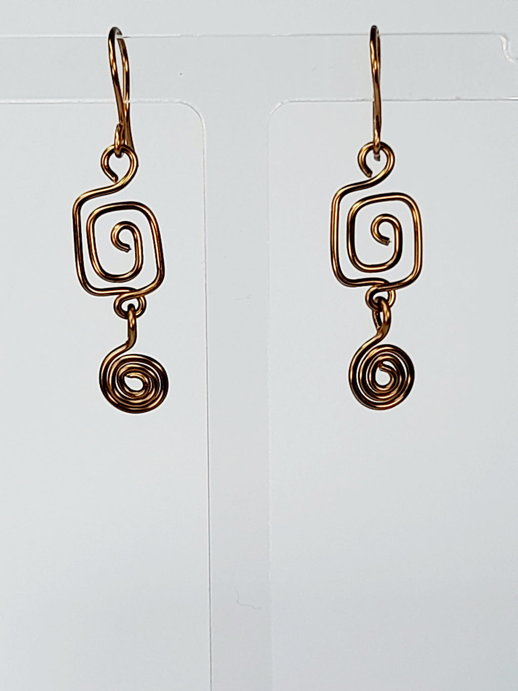 Small Handmade Bronze Spiral Earrings, Dainty Round & Square Design