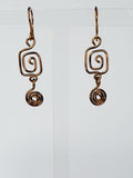 Small Handmade Bronze Spiral Earrings, Dainty Round & Square Design