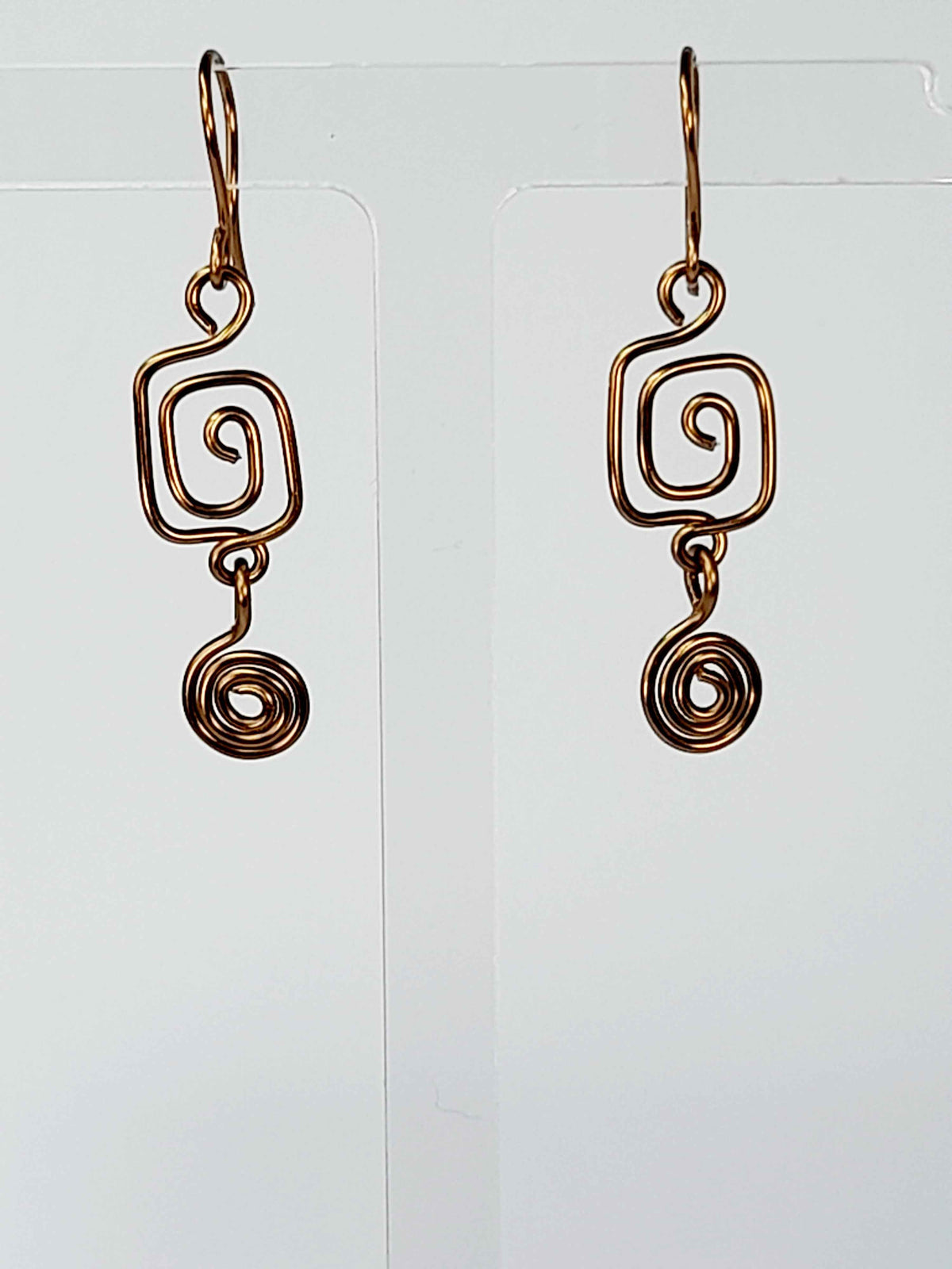 Small Handmade Bronze Spiral Earrings, Dainty Round & Square Design