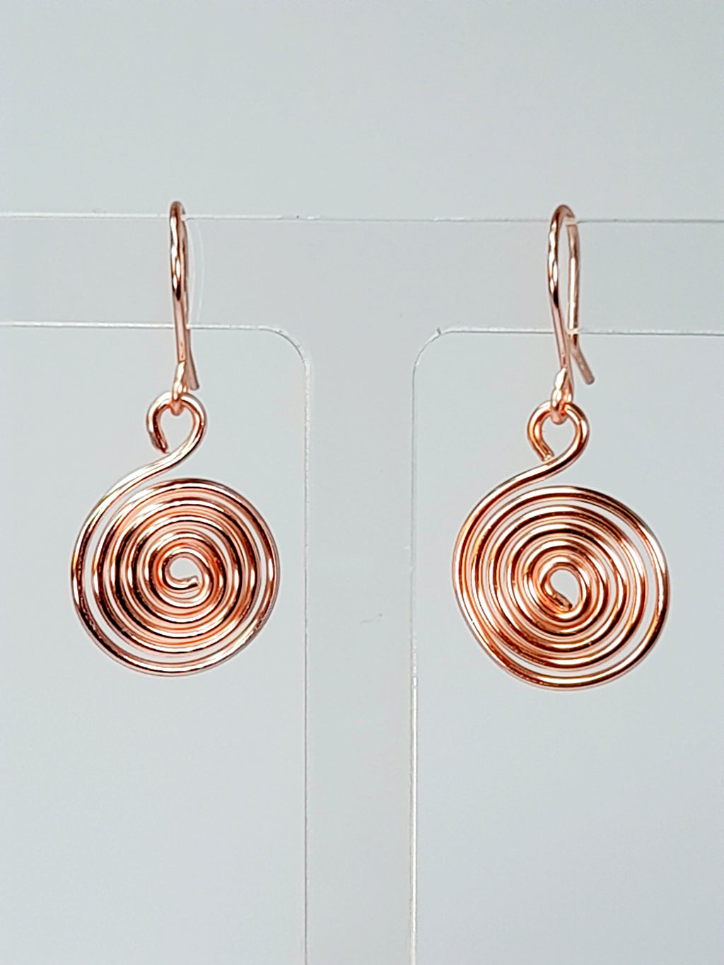 Handmade Rose Gold Spiral Earrings, Dainty Lightweight Non‑Tarnish Swirl Design