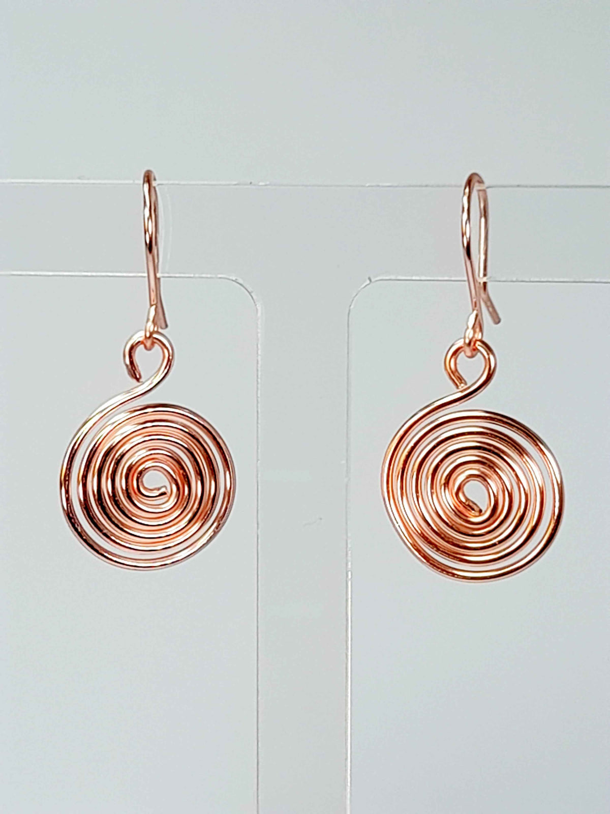 Handmade Rose Gold Spiral Earrings, Dainty Lightweight Non‑Tarnish Swirl Design