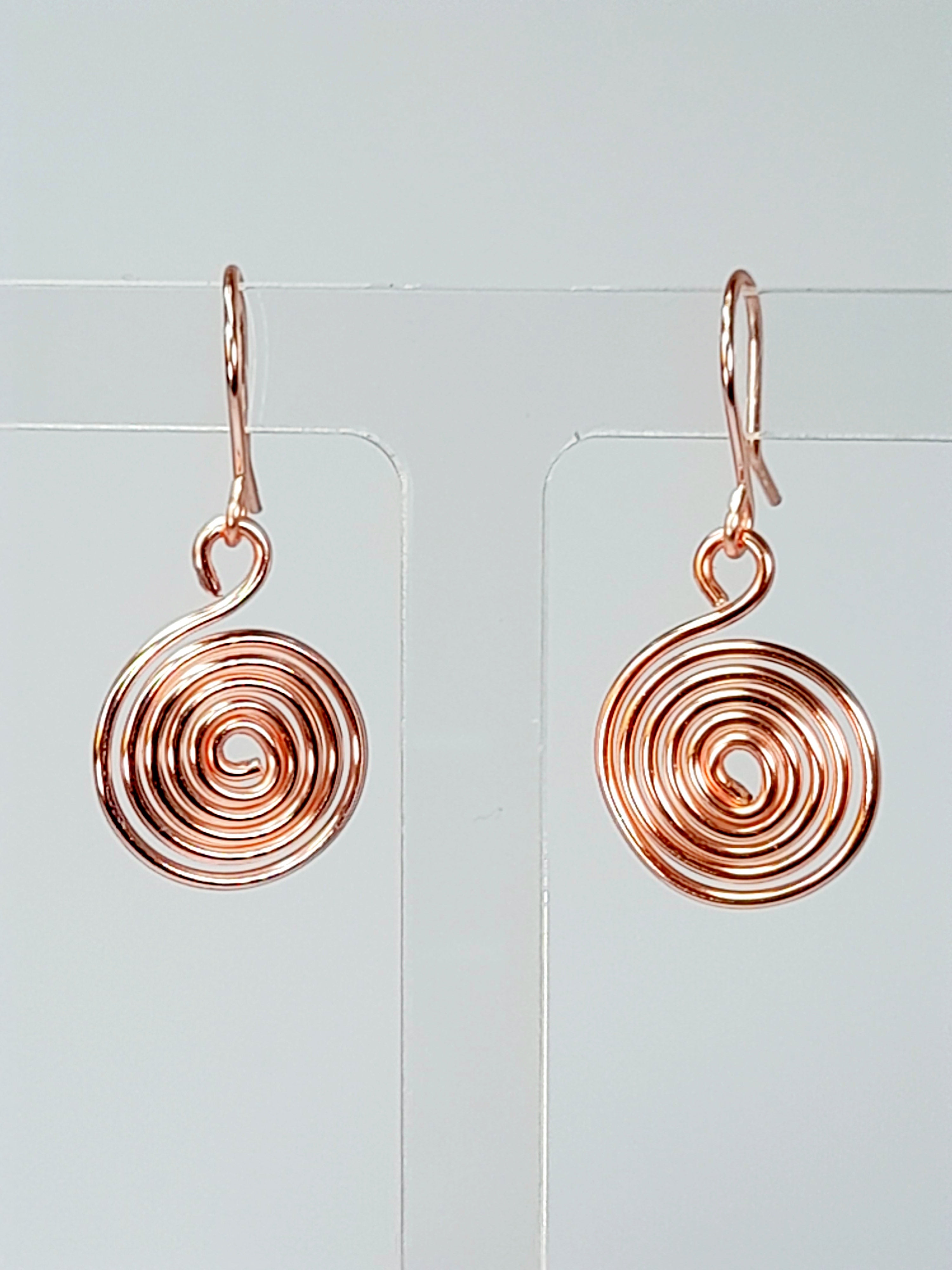 Handmade Rose Gold Spiral Earrings, Dainty Lightweight Non‑Tarnish Swirl Design