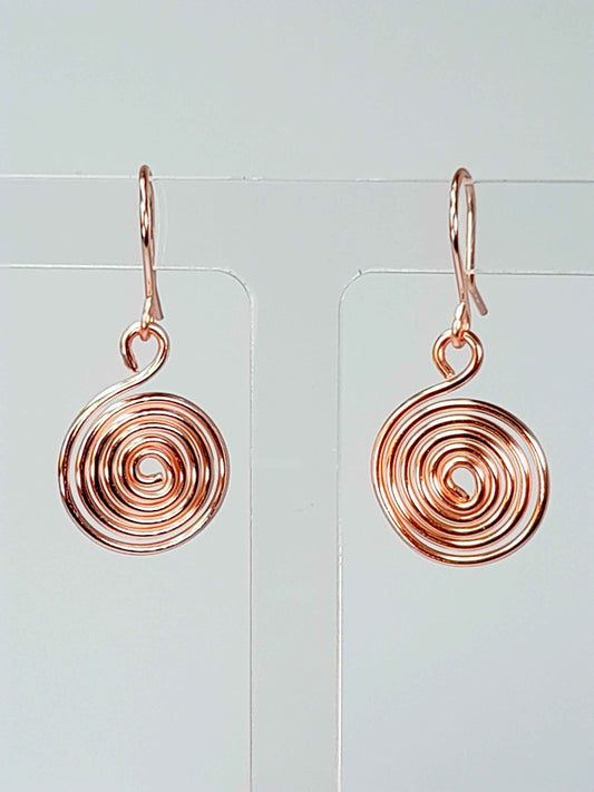 Handmade Rose Gold Spiral Earrings, Dainty Lightweight Non‑Tarnish Swirl Design