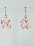 Handmade Rose Gold Spiral Square Earrings, Dainty Lightweight Geometric Drops