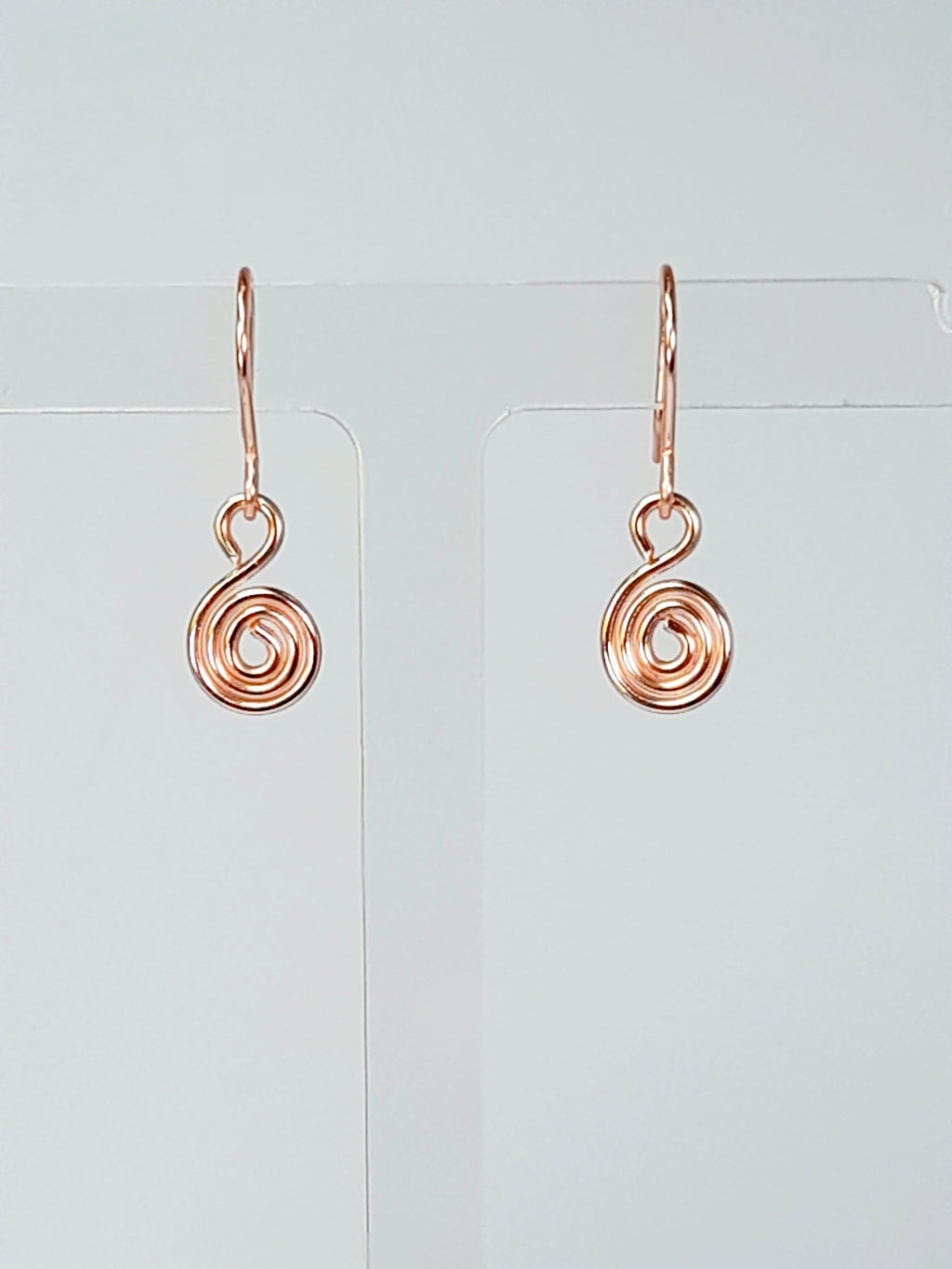 Tiny Rose Gold Spiral Earrings, Handmade Dainty Lightweight Swirl Drops
