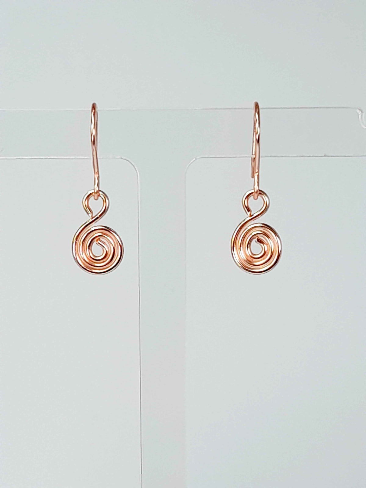 Tiny Rose Gold Spiral Earrings, Handmade Dainty Lightweight Swirl Drops