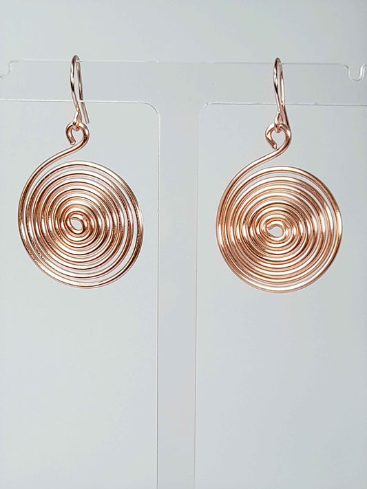 Handmade Large Rose Gold Spiral Earrings, Lightweight, Statement & Non‑Tarnish