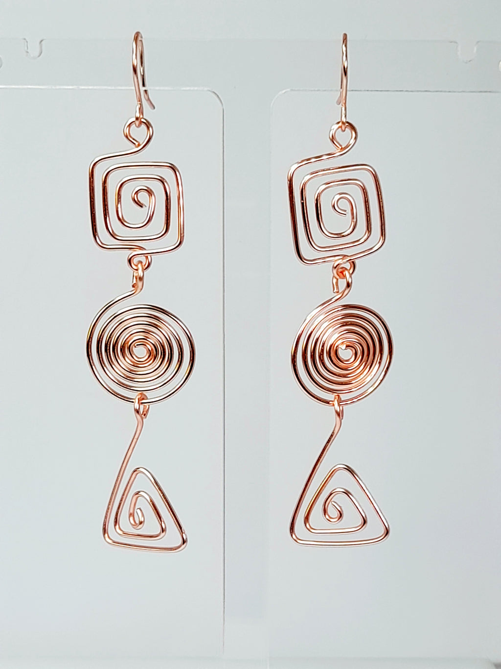 Geometric Rose Gold Spiral Earrings, Handmade Lightweight Statement Dangles