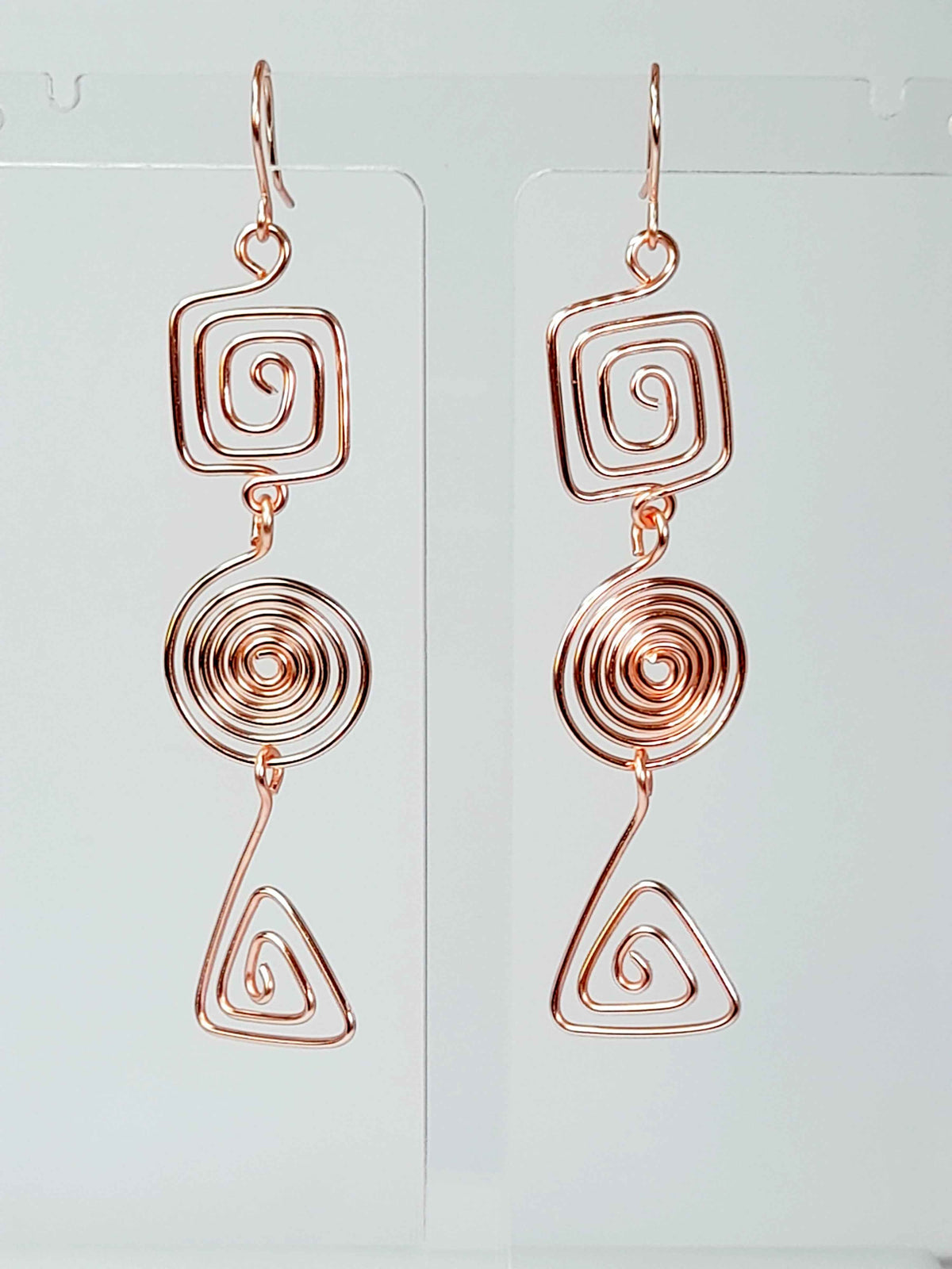 Geometric Rose Gold Spiral Earrings, Handmade Lightweight Statement Dangles