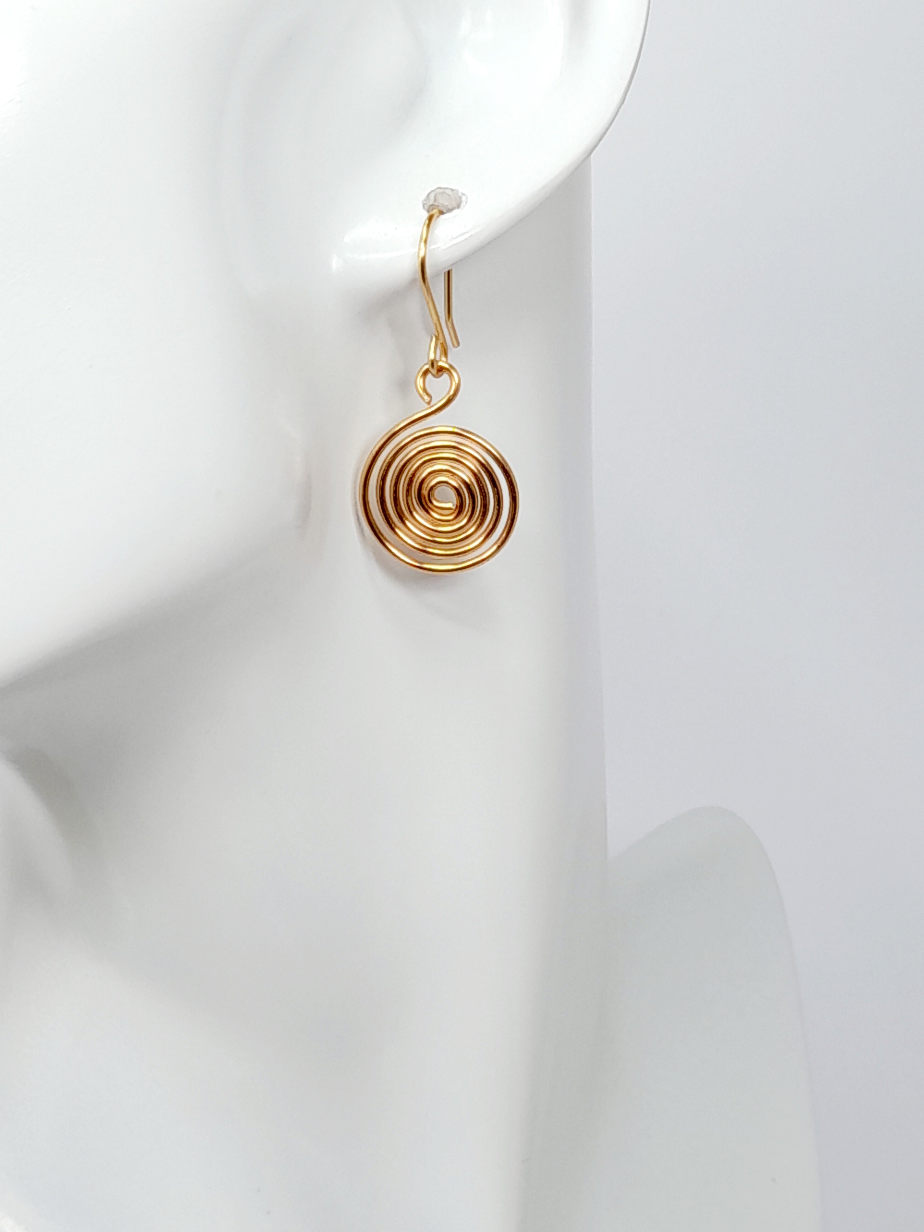 Handmade Gold Spiral Earrings, Dainty Lightweight Non‑Tarnish Swirl Design