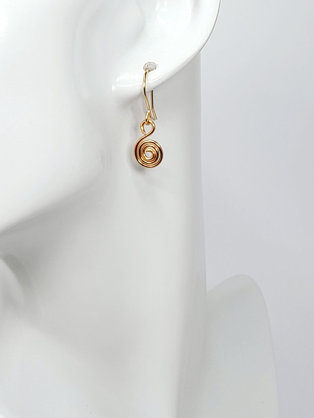 Tiny Gold Spiral Earrings, Handmade Dainty Lightweight Swirl Drops