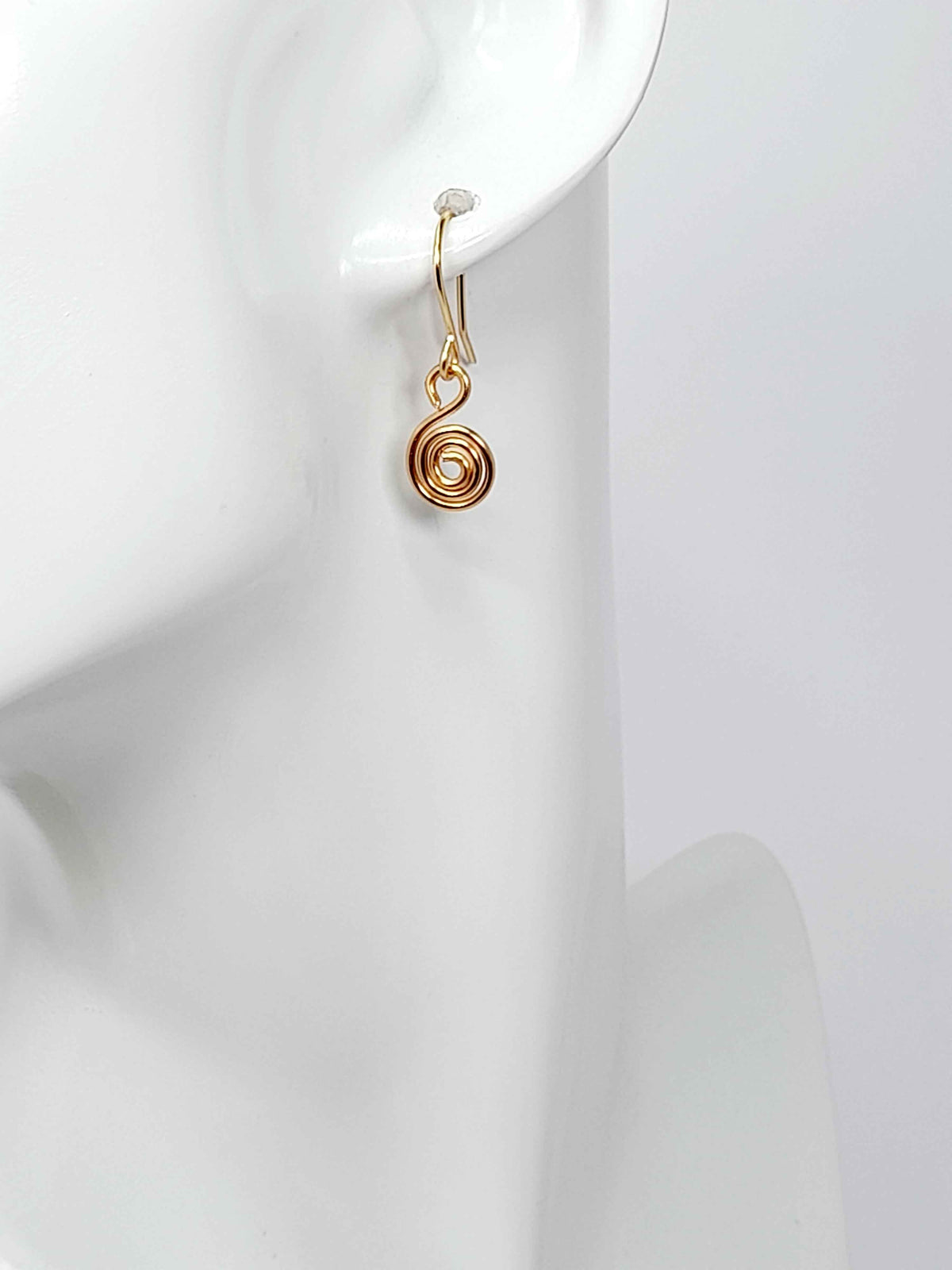 Tiny Gold Spiral Earrings, Handmade Dainty Lightweight Swirl Drops