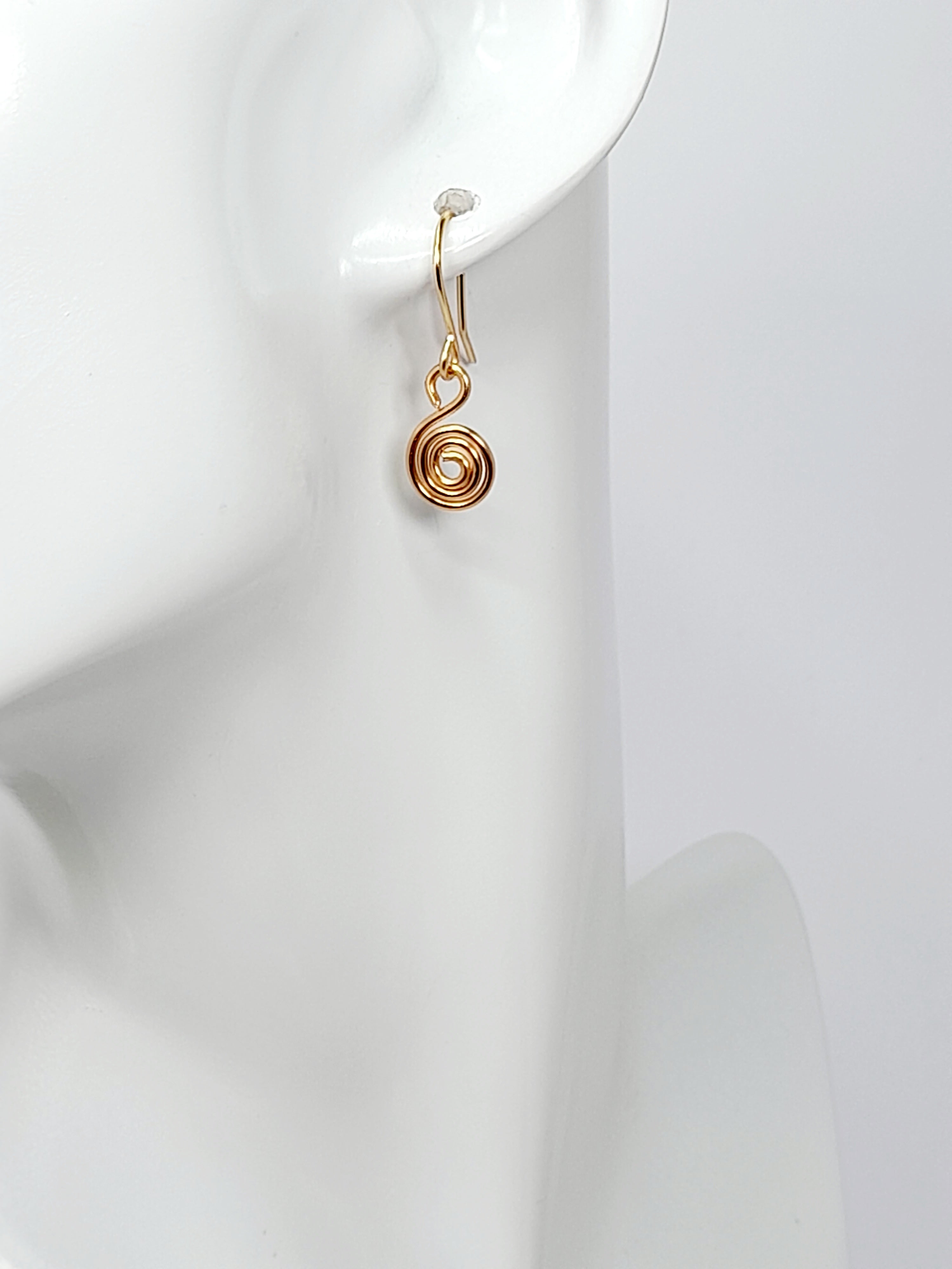 Tiny Gold Spiral Earrings, Handmade Dainty Lightweight Swirl Drops