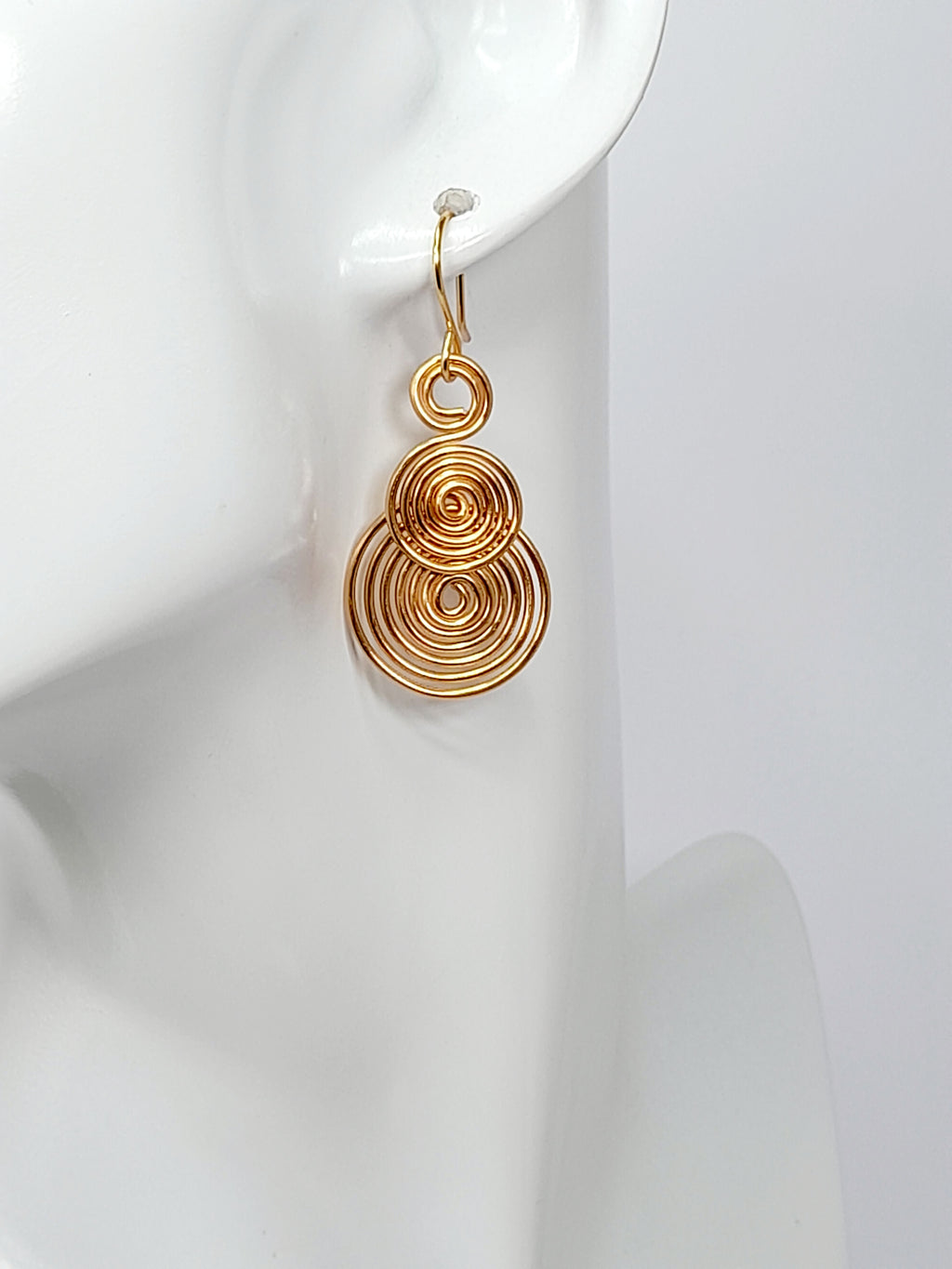 Handmade Gold Triple‑Spiral Earrings, Lightweight Non‑Tarnish Swirl Drops