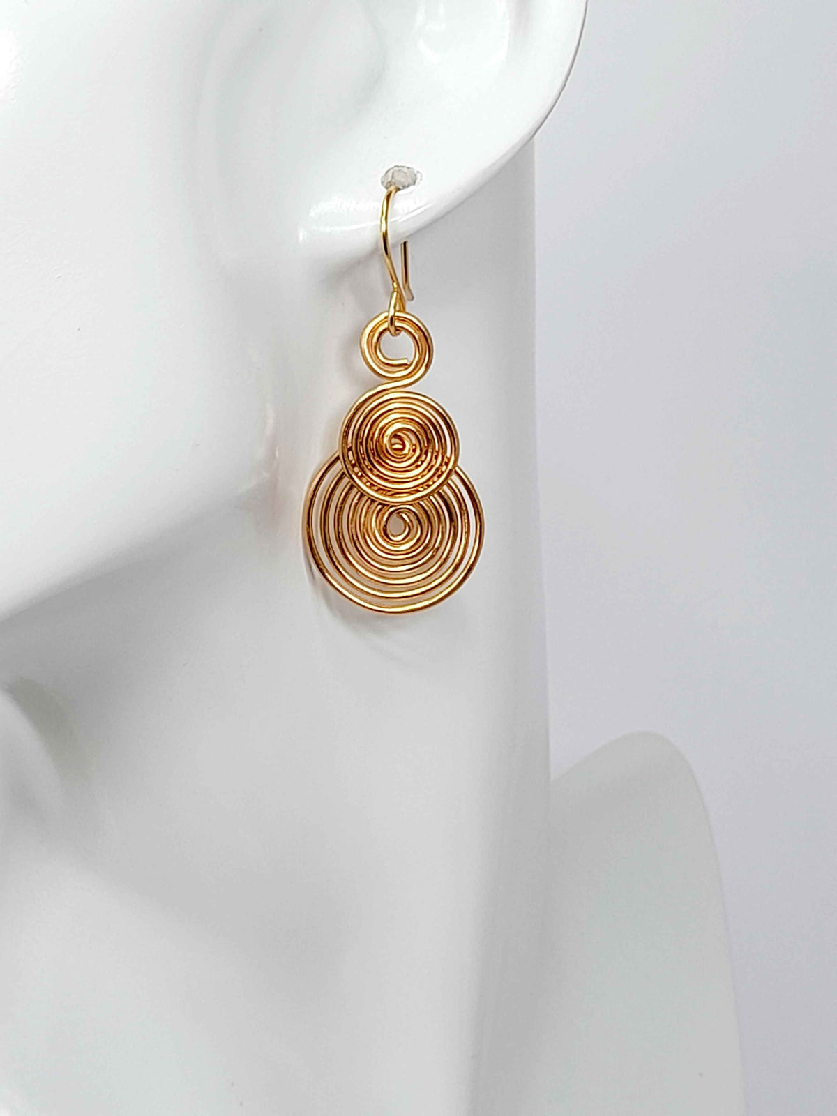 Handmade Gold Triple‑Spiral Earrings, Lightweight Non‑Tarnish Swirl Drops