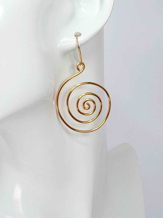 Handmade Large Gold Spiral Earrings, Lightweight, Statement & Non‑Tarnish