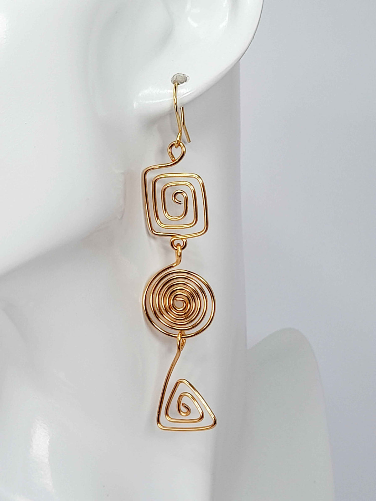 Geometric Gold Spiral Earrings, Handmade Lightweight Statement Dangles