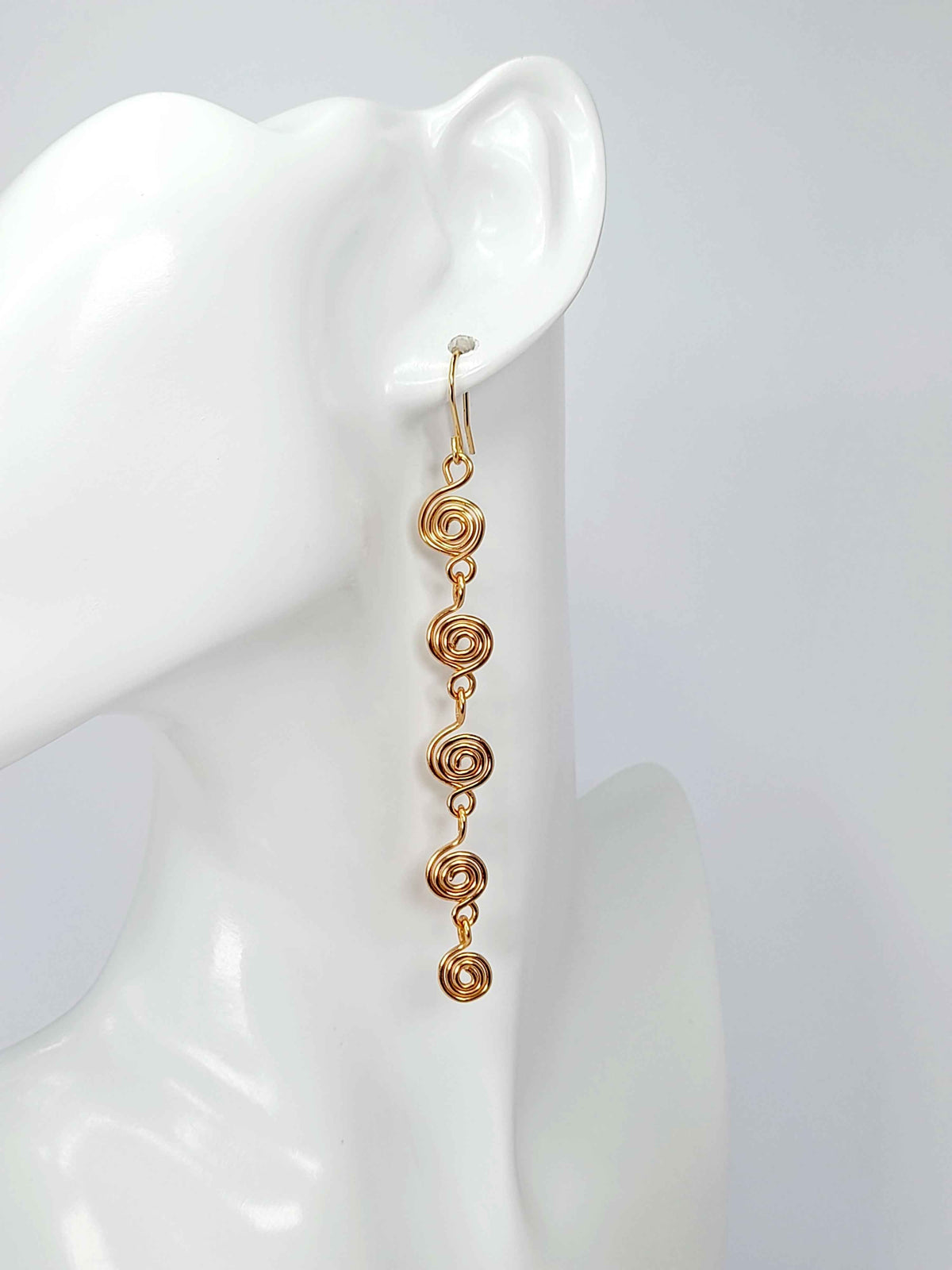 Handmade Gold‑Plated Long Spiral Earrings, Lightweight Five‑Spiral Geometric Dangle Jewellery
