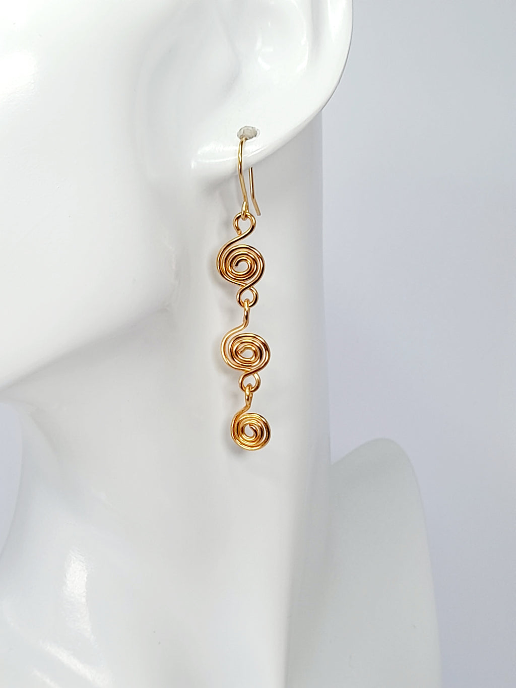 Handmade Gold‑Plated Spiral Drop Earrings, Lightweight Statement Dangle Jewellery