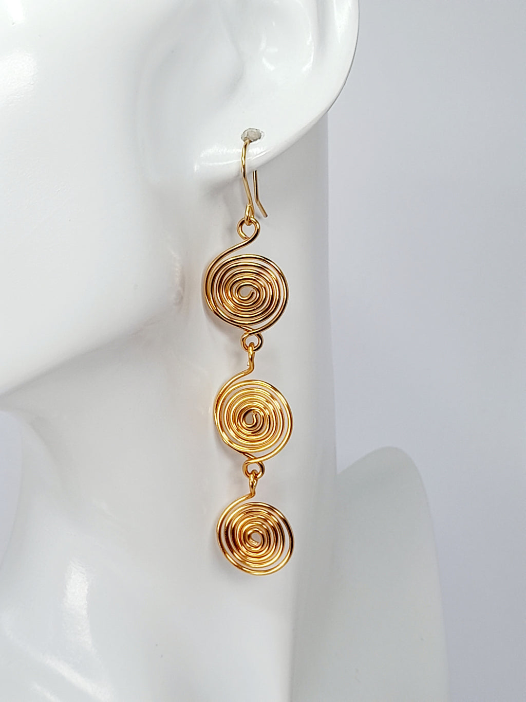 Handmade Gold‑Plated Spiral  Earrings, Lightweight Statement Dangle Jewellery