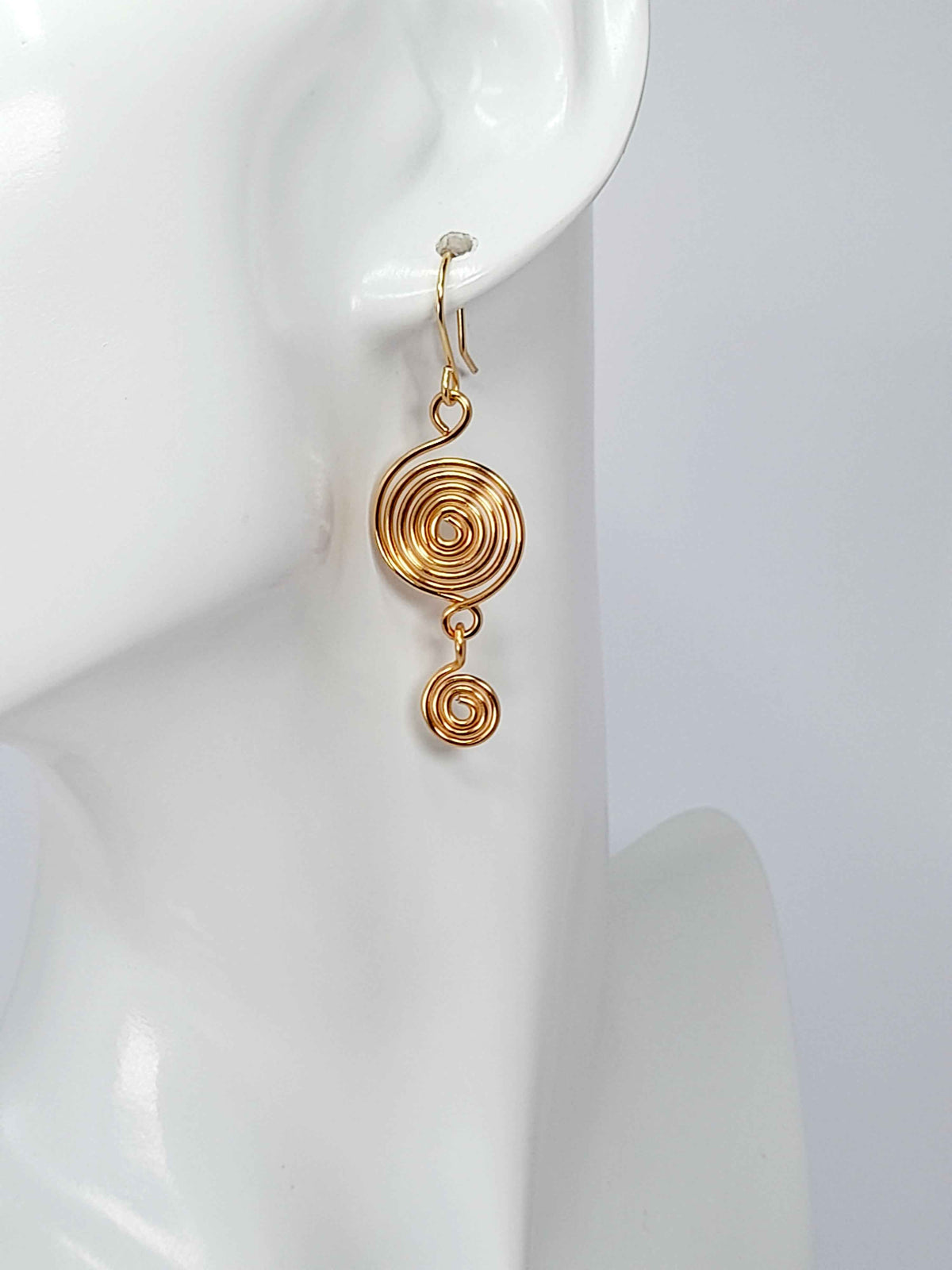 Handmade Gold‑Plated  Spiral Earrings, Geometric Double Spiral Dangle Jewellery