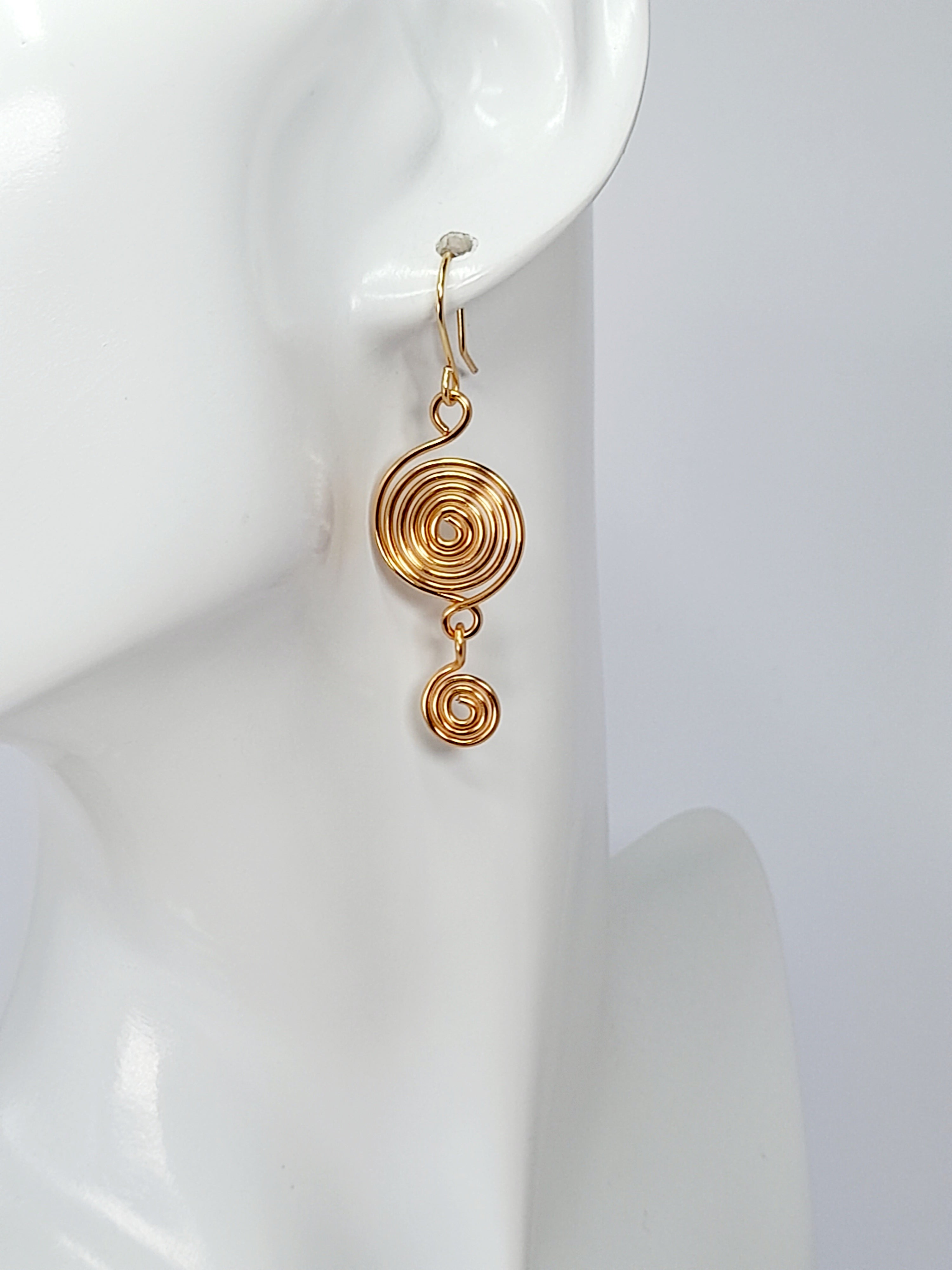 Handmade Gold‑Plated  Spiral Earrings, Geometric Double Spiral Dangle Jewellery