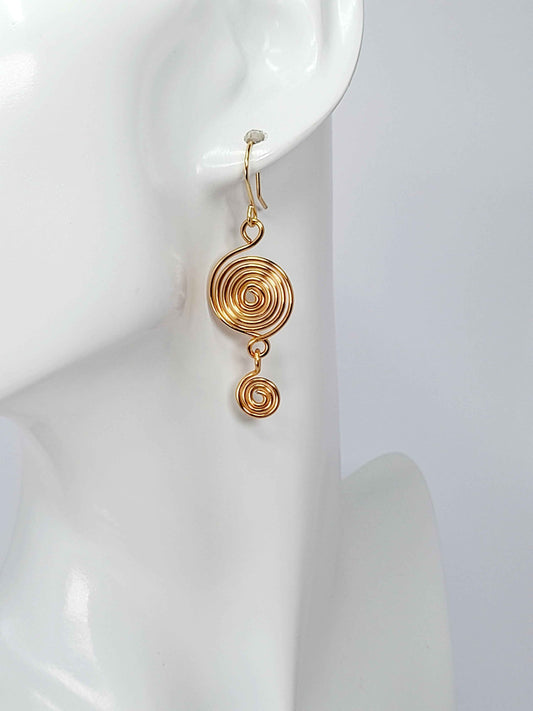 Handmade Gold‑Plated  Spiral Earrings, Geometric Double Spiral Dangle Jewellery