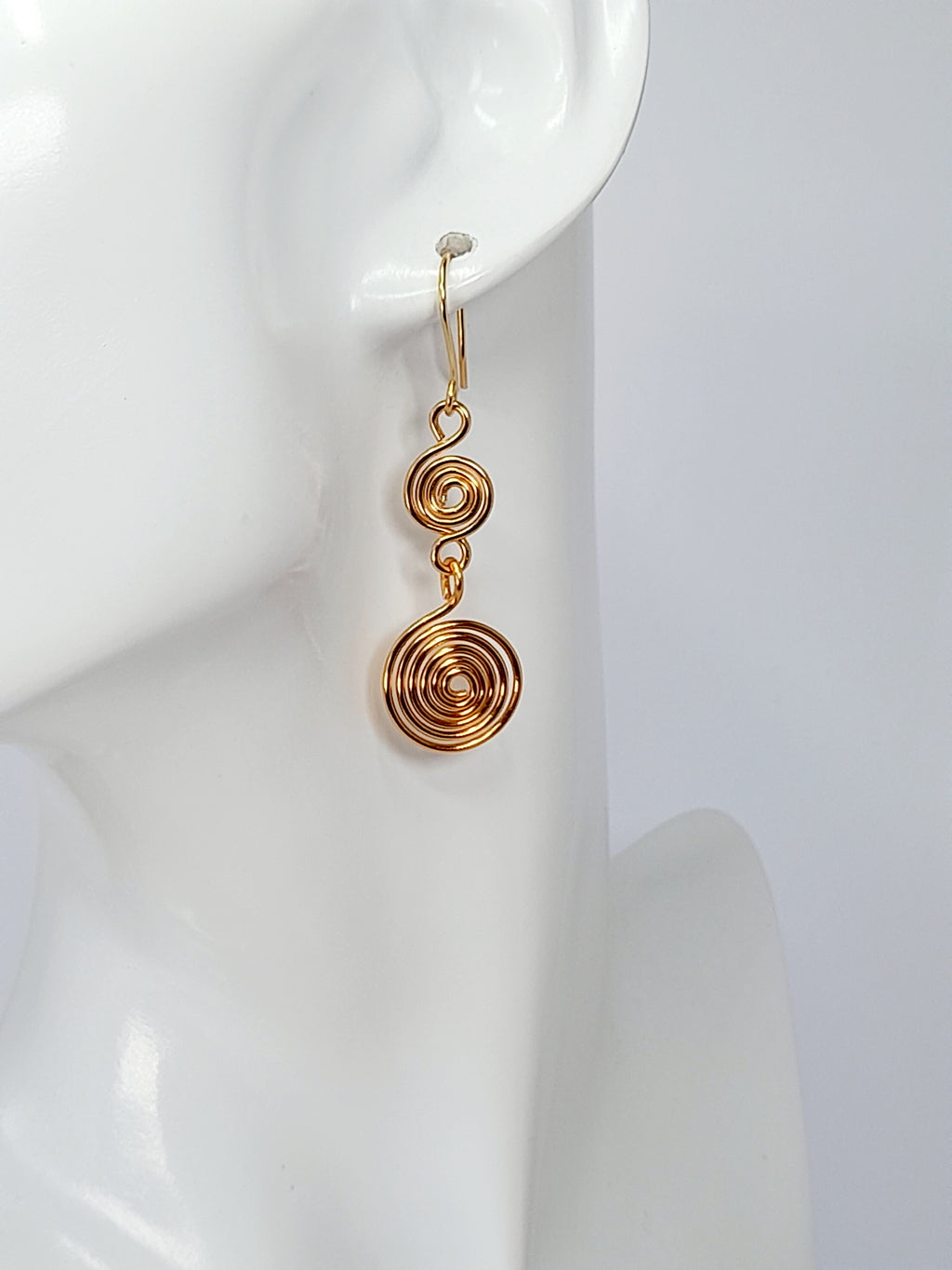 Handmade Gold‑Plated Double Spiral Earrings, Geometric Spiral Drop Jewellery