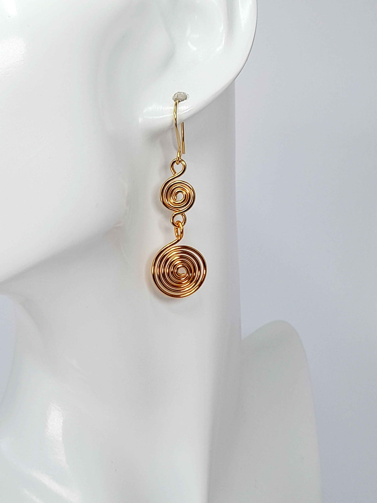 Handmade Gold‑Plated Double Spiral Earrings, Geometric Spiral Drop Jewellery