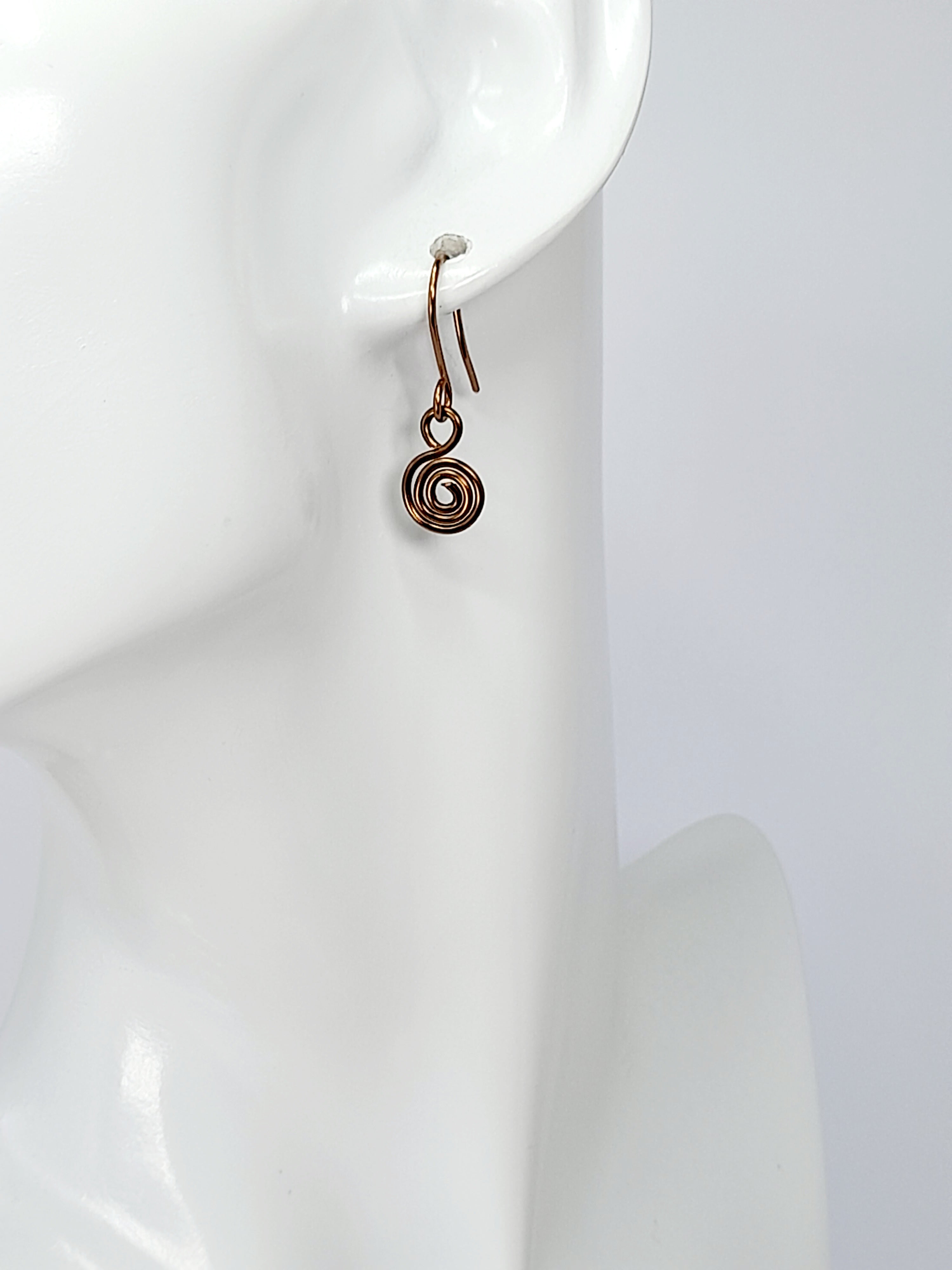 Tiny Bronze Spiral Earrings, Handmade Dainty Lightweight Swirl Drops
