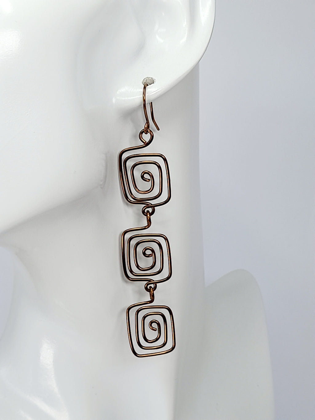Handmade Bronze‑Plated Square Spiral Earrings, Large Geometric Statement Dangle Jewellery
