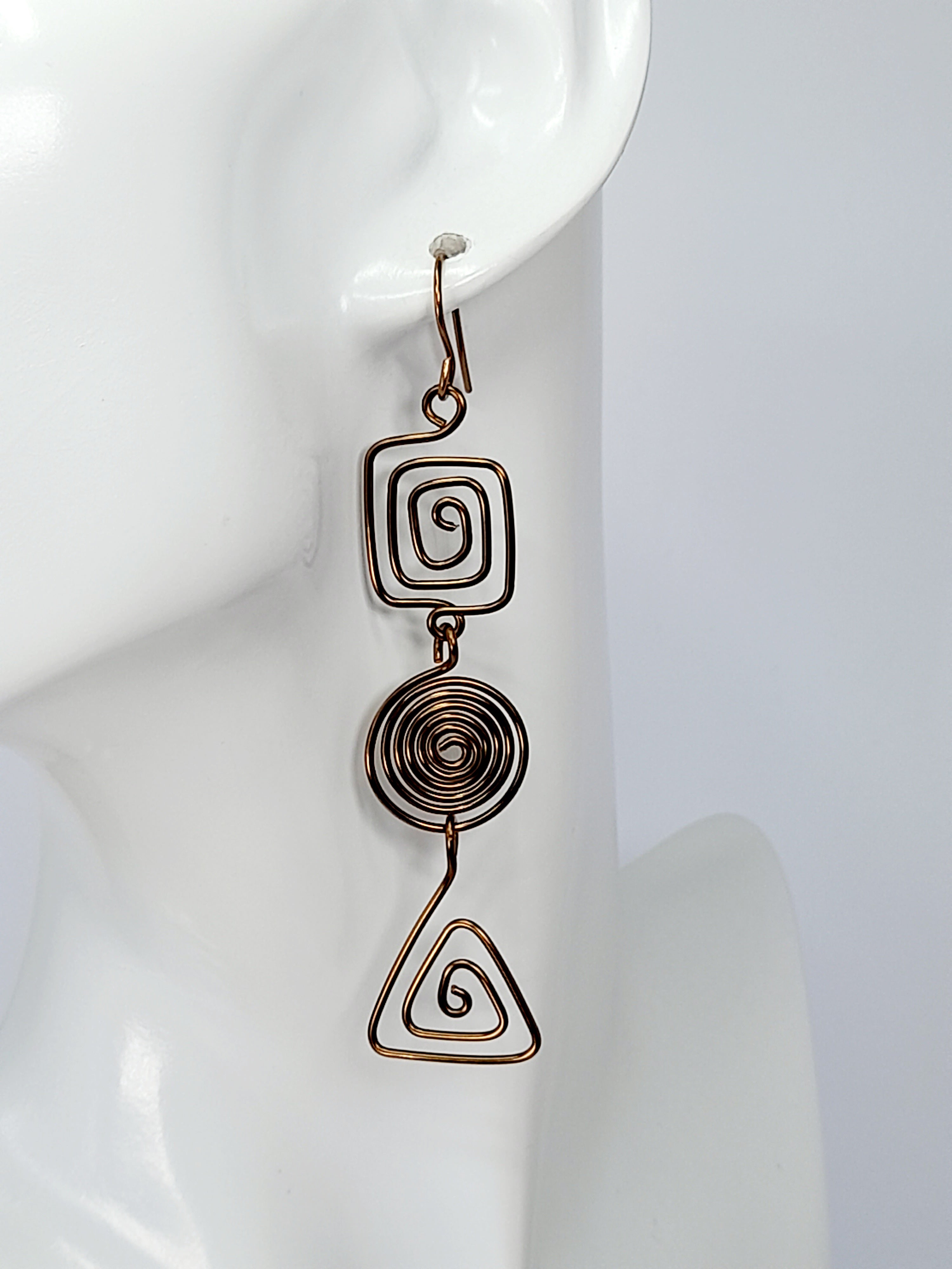 Geometric Bronze Spiral Earrings, Handmade Lightweight Statement Dangles