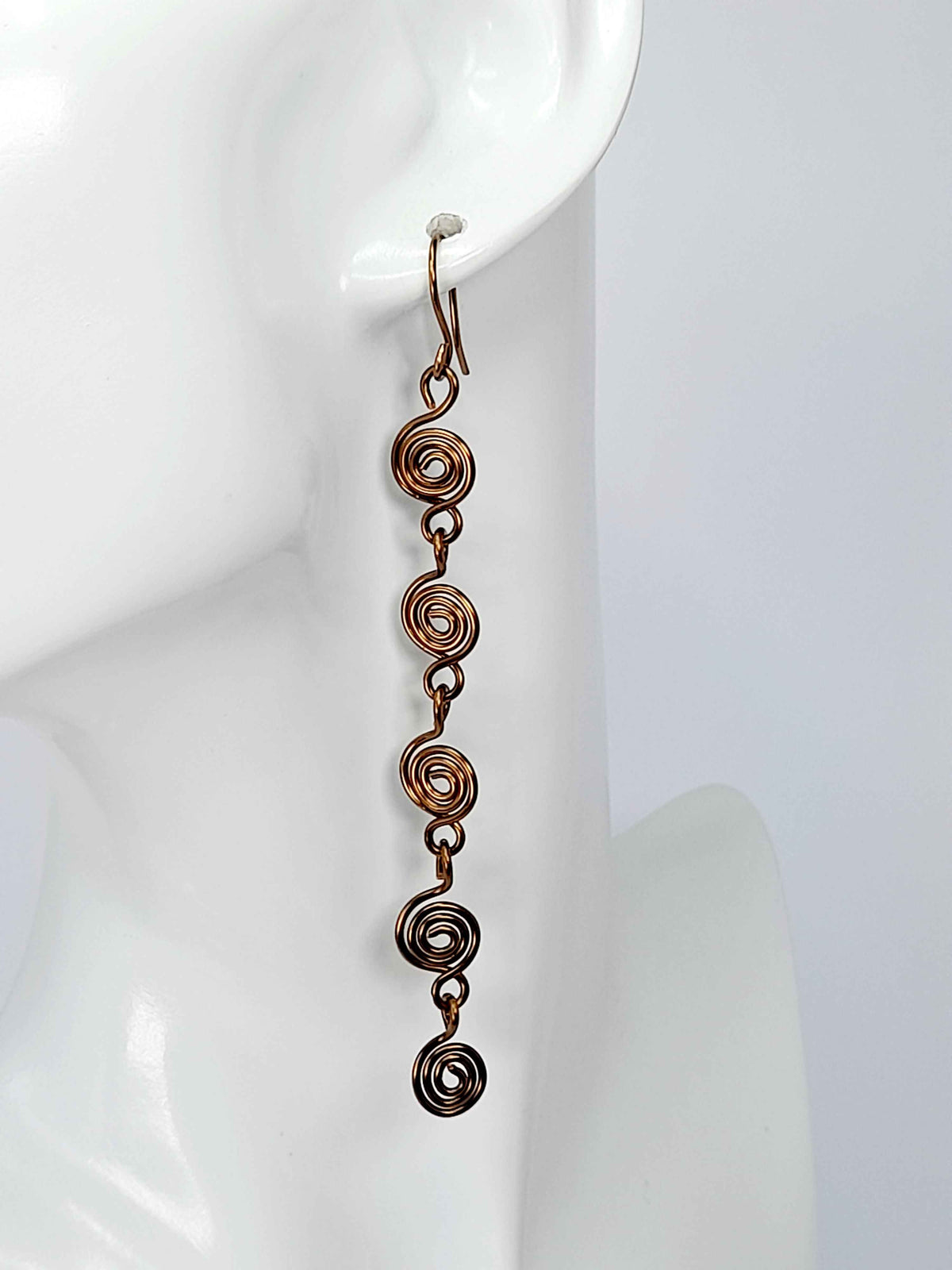 Handmade Bronze‑Plated Long Spiral Earrings, Lightweight Five‑Spiral Geometric Dangle Jewellery
