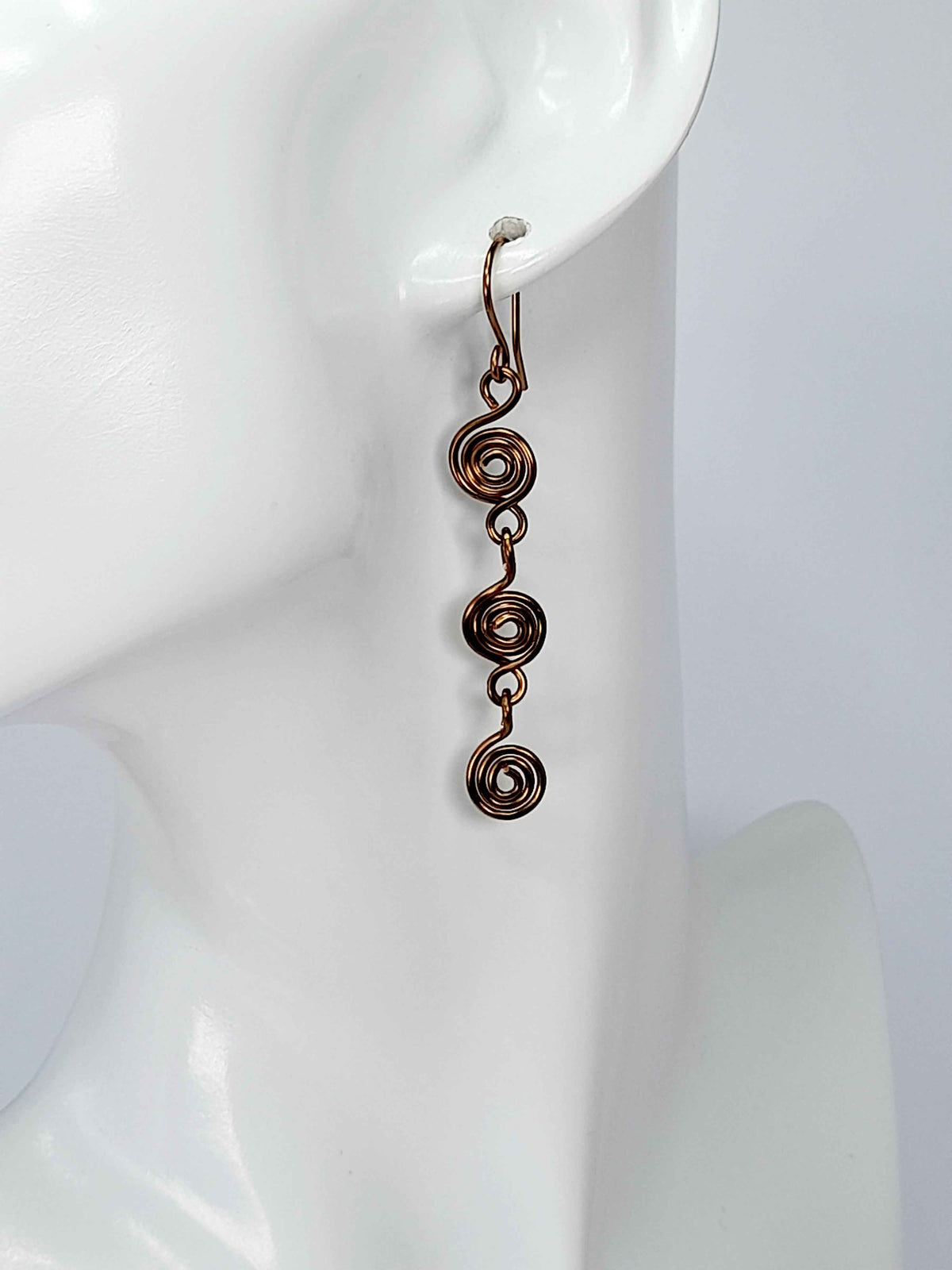 Handmade Bronze‑Plated Spiral Drop Earrings, Lightweight Statement Dangle Jewellery
