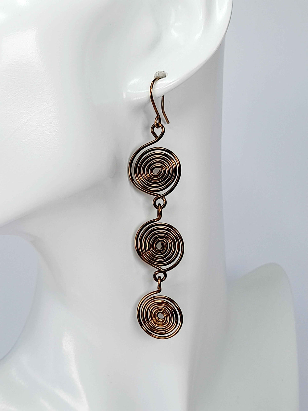 Handmade Bronze‑Plated Spiral  Earrings, Lightweight Statement Dangle Jewellery
