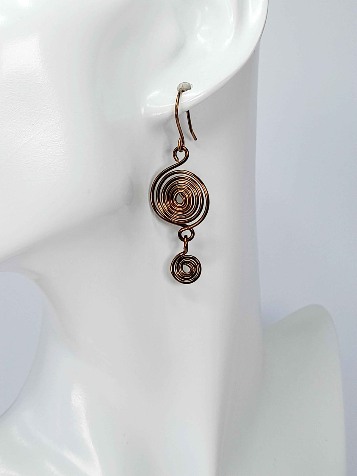 Handmade Bronze‑Plated  Spiral Earrings, Geometric Double Spiral Dangle Jewellery
