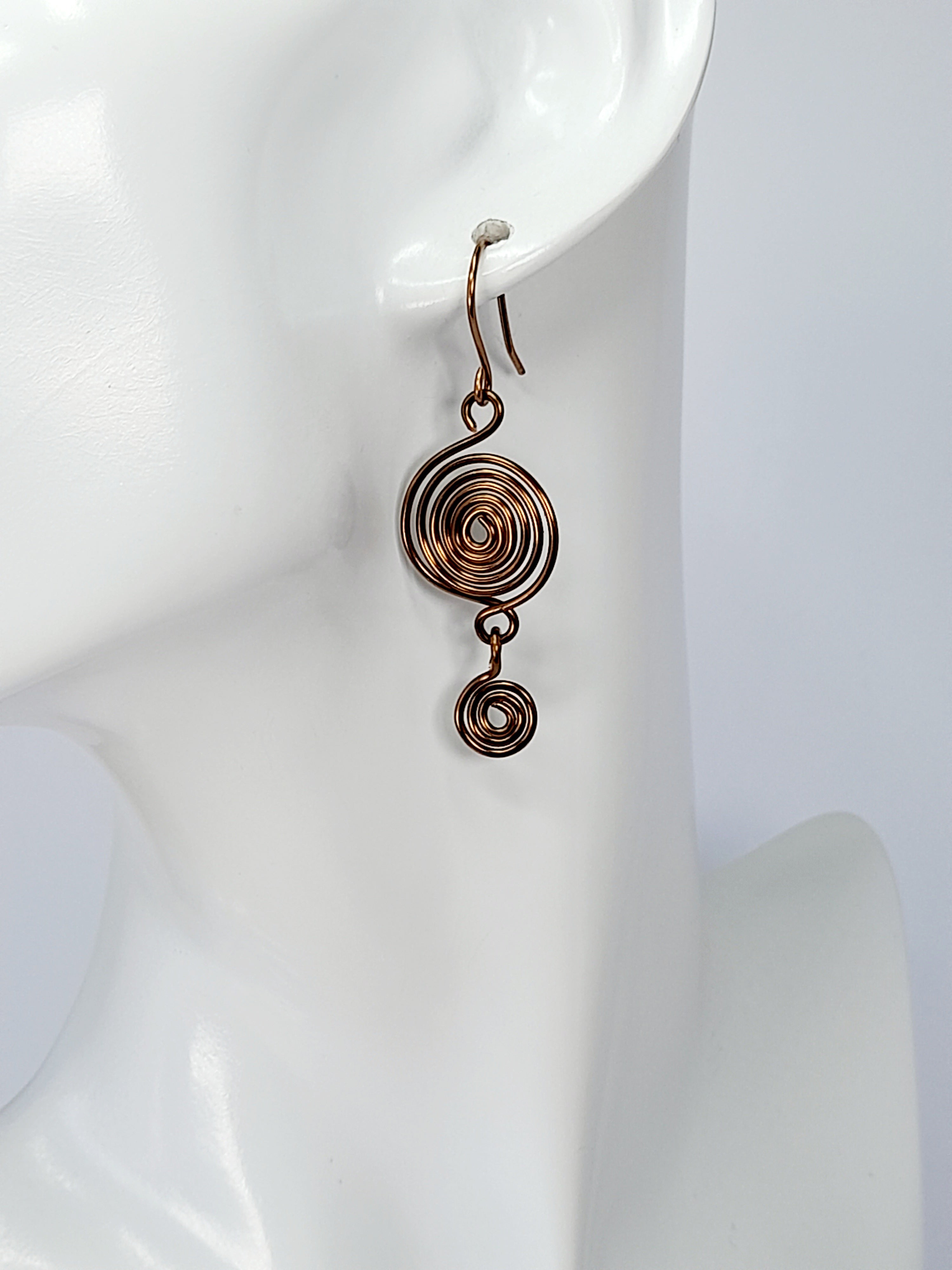 Handmade Bronze‑Plated  Spiral Earrings, Geometric Double Spiral Dangle Jewellery