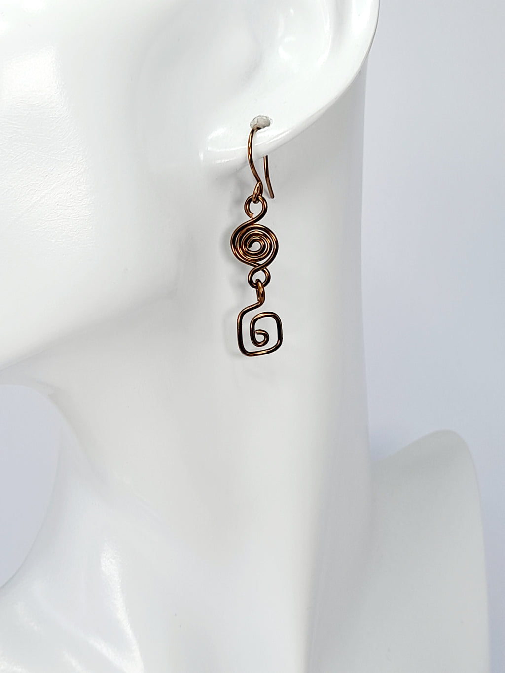 Handmade Small Bronze Spiral Drop Earrings, Dainty Round & Square Spiral Design