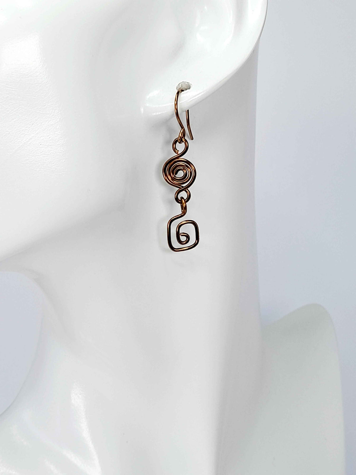 Handmade Small Bronze Spiral Drop Earrings, Dainty Round & Square Spiral Design